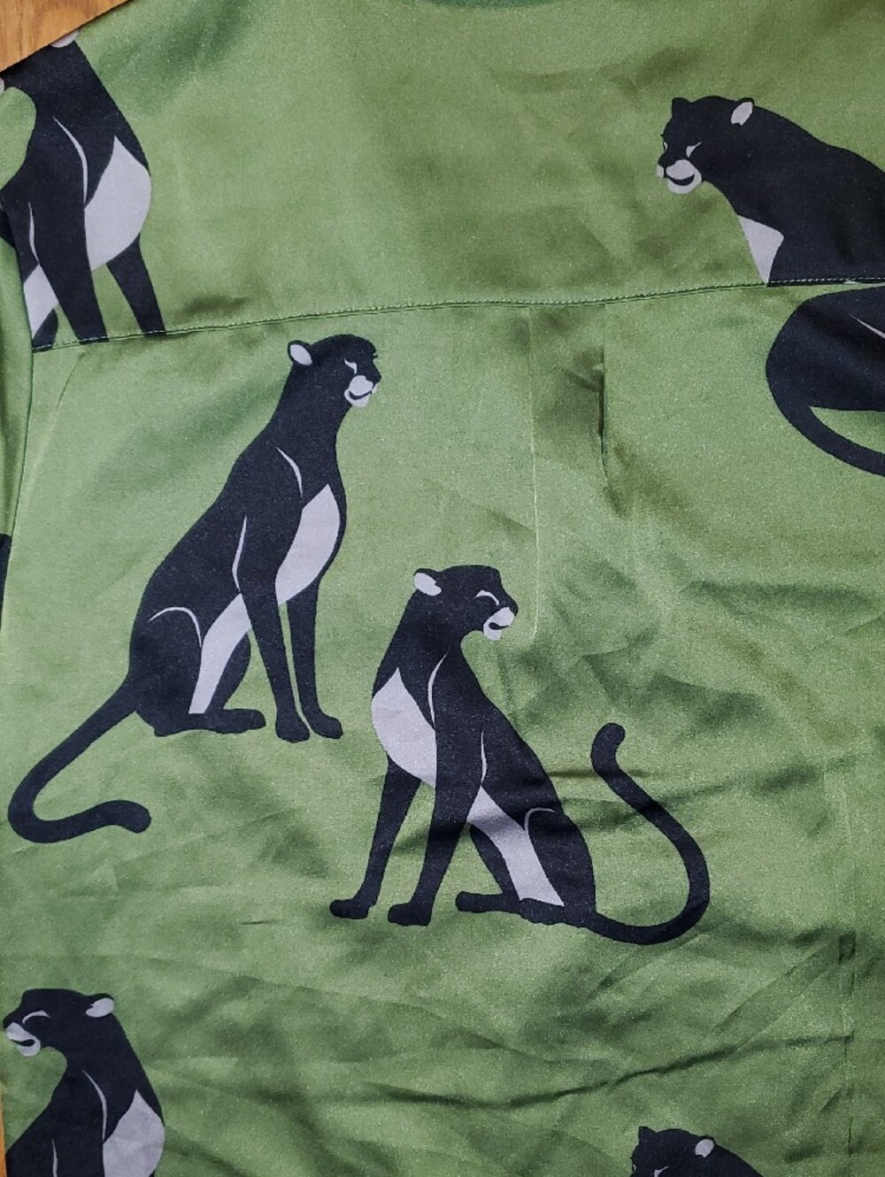 Auden Olive Green Short-Sleeve Pajama Top with Black Panthers - Picture 10 of 10